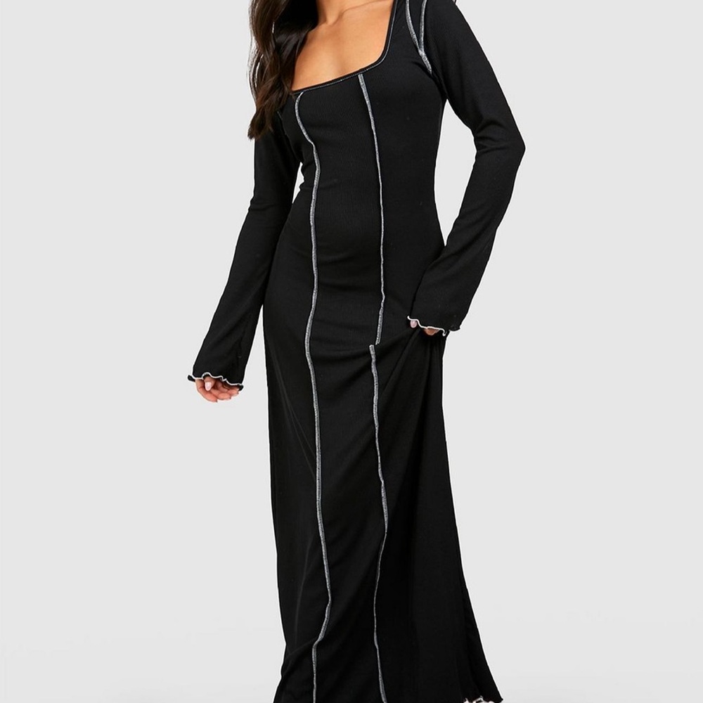 Petite seam detail square neck maxi dress
